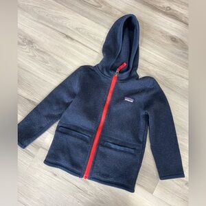 Patagonia Kids Dark Blue Hoodie with Bright Red Zipper